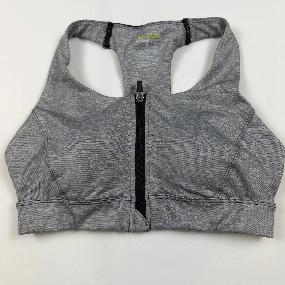 Tek Gear Front Zip High Impact Sports Bra-Grey-Size Small‎